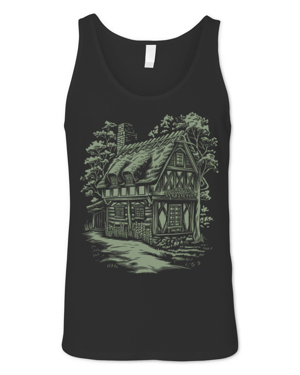 Enchanting Dark Cottagecore House In The Woods Unisex Jersey Tank