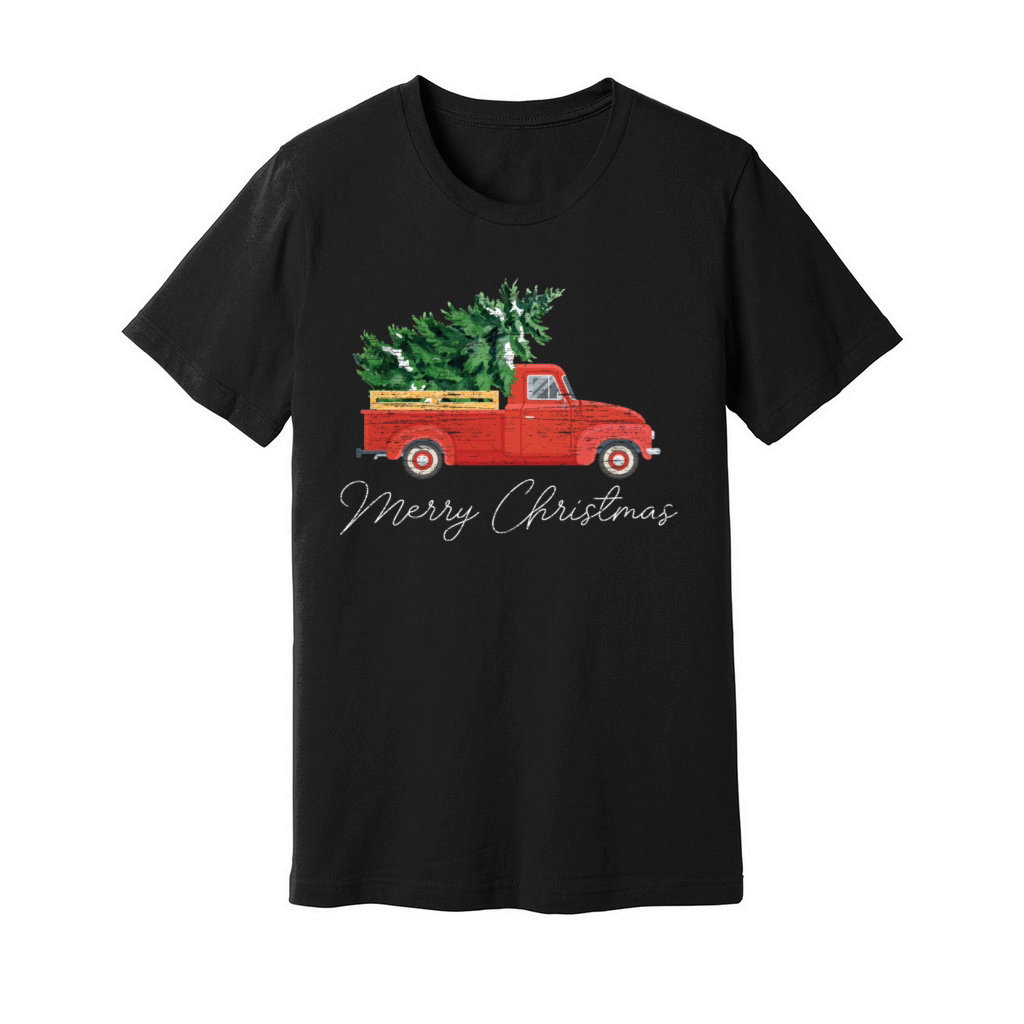 Vintage Wagon Christmas Truck Christmas Tree Unisex Jersey Tee