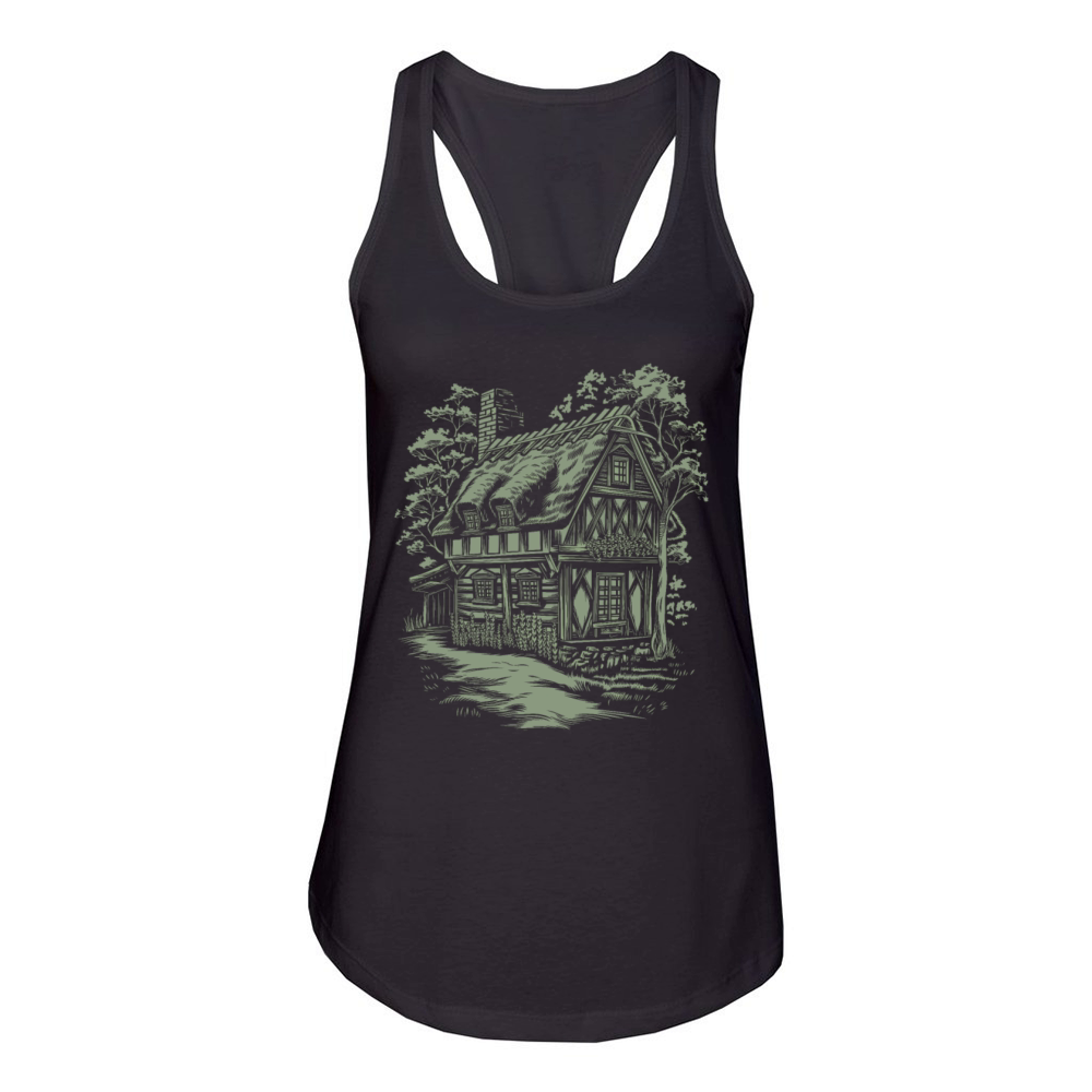 Enchanting Dark Cottagecore House In The Woods Women's Racerback Tank