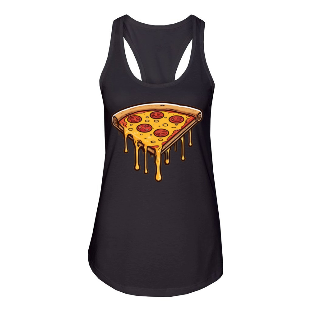 Retro Comic Style Pizza Slice Tee - Cheesy Delight Women's Racerback Tank
