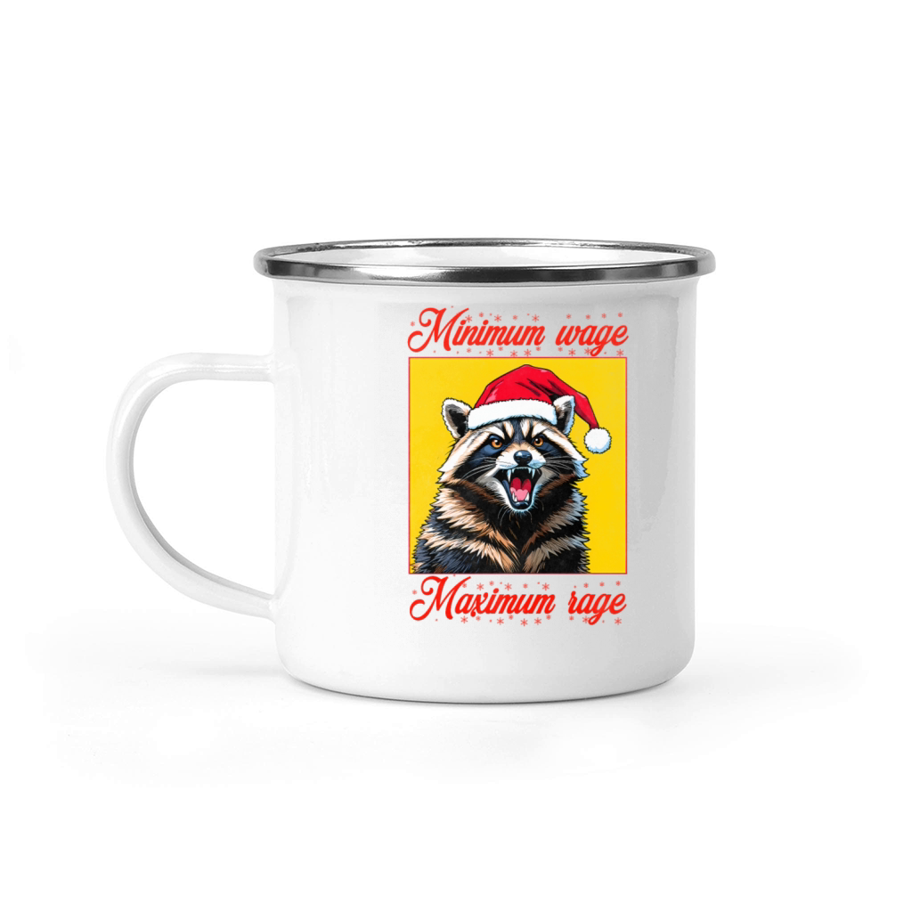 Minimum wage maximum rage raccoon angry Christmas Camping Mug