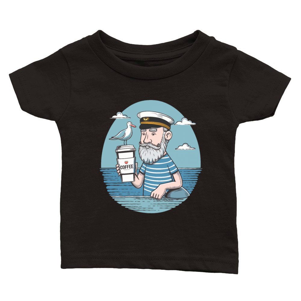 Vintage Sailor Enjoying Coffee Nautical for a Classic Baby Crewneck T-shirt