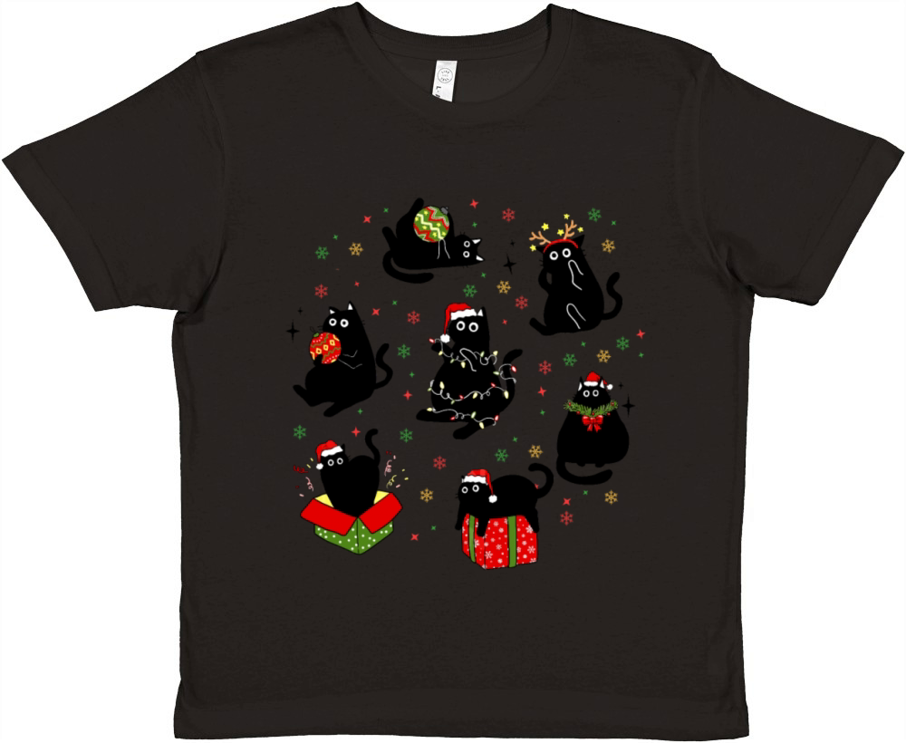Black Cat Christmas Shirt Cute Christmas Shirt Premium Kids Crewneck T-shirt