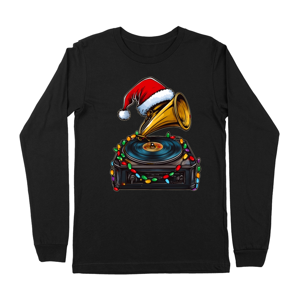 Gramophon Vintage Vinyl Turntable Christmas Hat Premium Long Sleeve