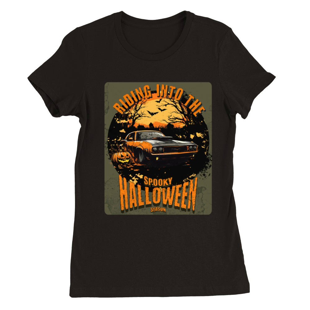 Riding Into the Spooky HalloweenSeason Vintage Car Premium Womens Crewneck T-shirt