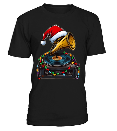 Gramophon Vintage Vinyl Turntable Christmas Hat T-Shirt Unisex