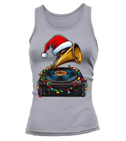Gramophon Vintage Vinyl Turntable Christmas Hat Tank top Woman