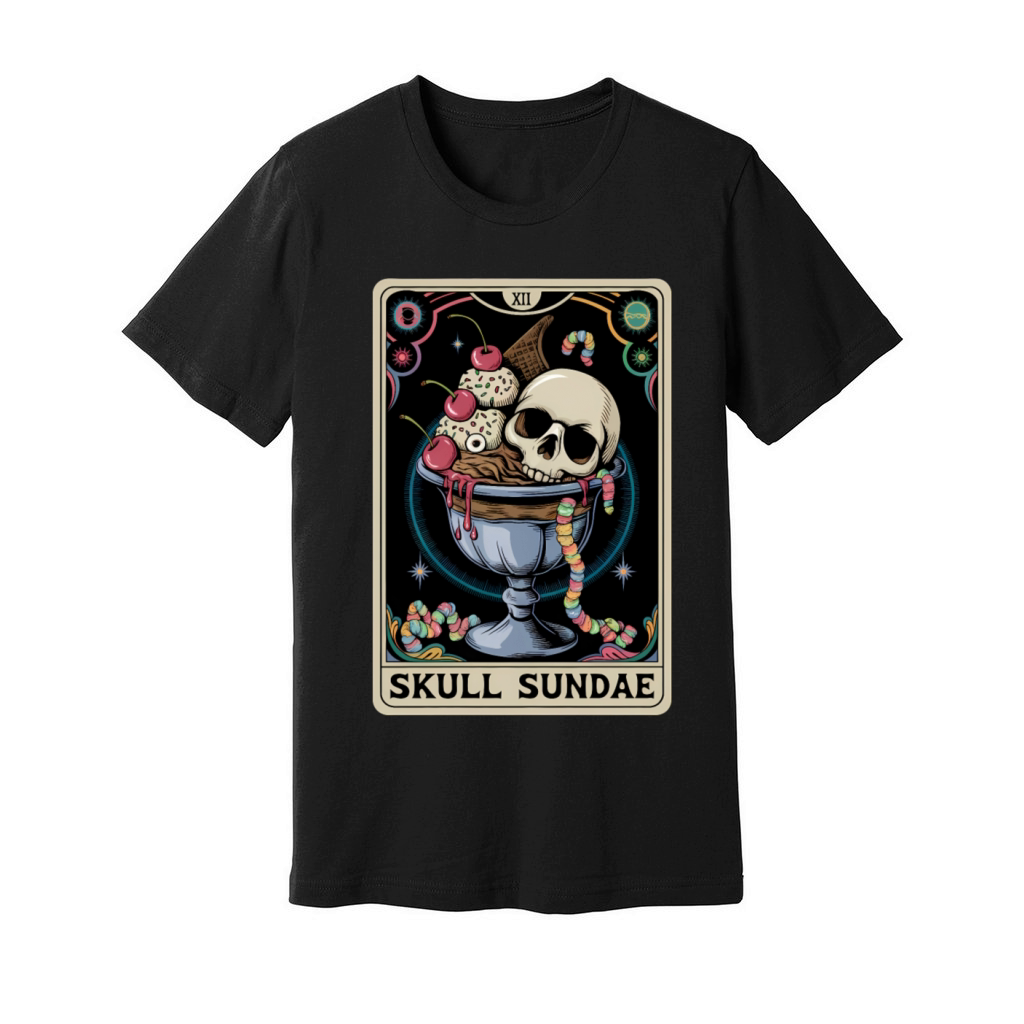 Vintage Skull Sundae Art - Edgy Unique Style Unisex Jersey Tee