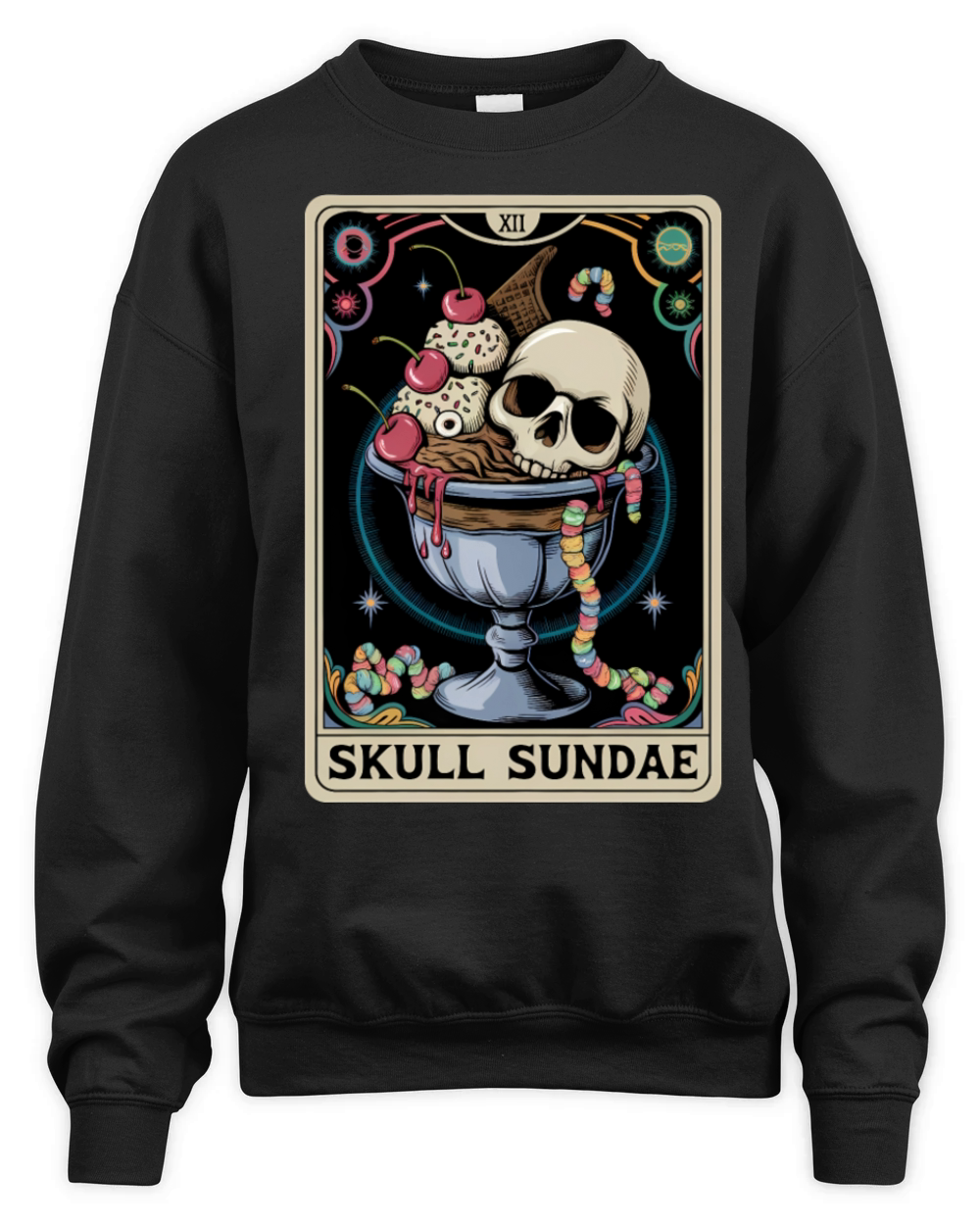 Vintage Skull Sundae Art - Edgy Unique Style Unisex Premium Crewneck Sweatshirt