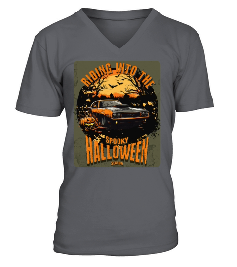 Riding Into the Spooky HalloweenSeason Vintage Car V-Neck T-shirt