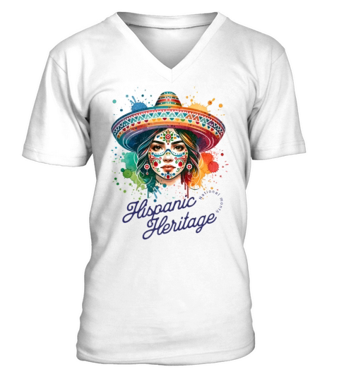 Vibrant Hispanic Heritage Month Sugar Skull V-Neck T-shirt