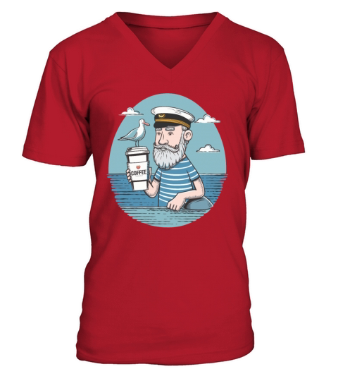Vintage Sailor Enjoying Coffee Nautical for a V-Neck T-shirt