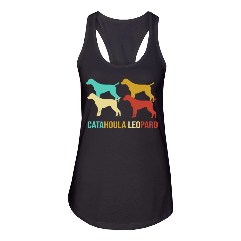 Retro Dog Silhouette Vintage Catahoula Leopard Dog Women's Racerback Tank