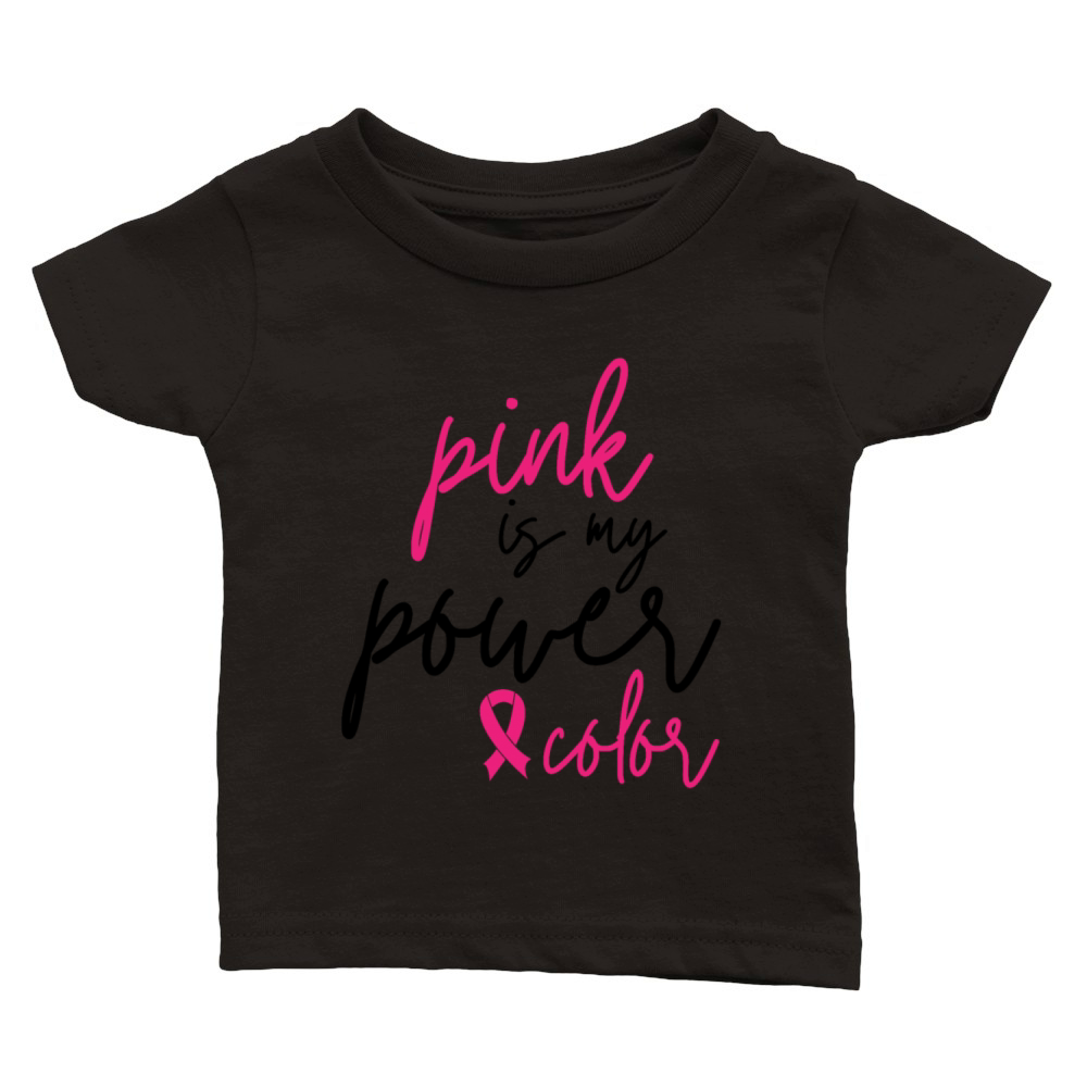 Pink Is My Power Color Breast Cancer Ribbon Classic Baby Crewneck T-shirt