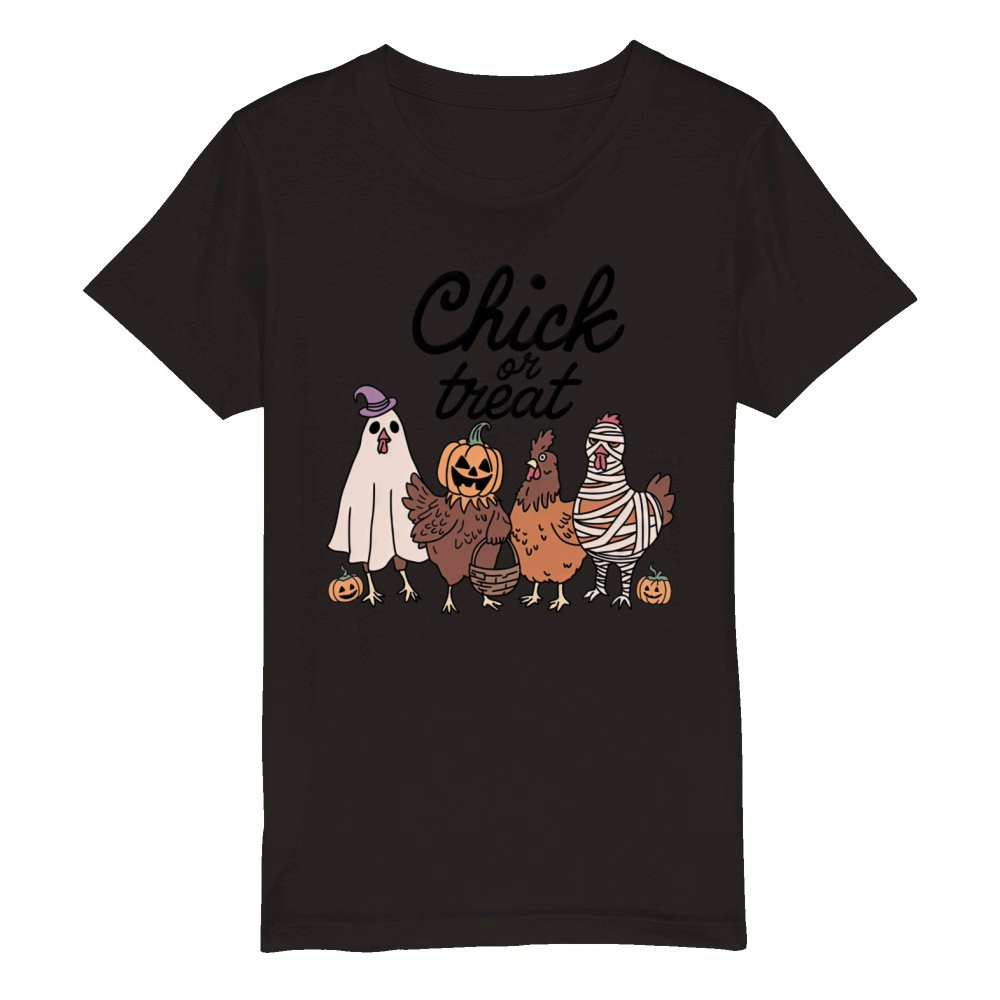 Chick Or Treat Funny Cute Chicken Halloween Organic Kids Crewneck T-shirt