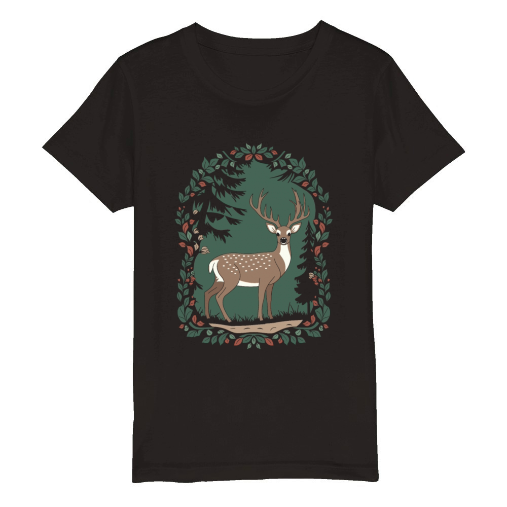 Cottagecore Forest Deer Serenity Organic Kids Crewneck T-shirt