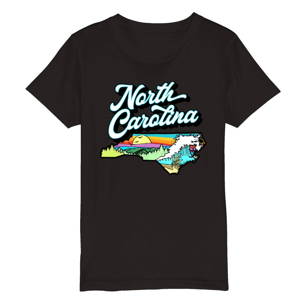 North Carolina Retro Nature Lover Mountains Beach Organic Kids Crewneck T-shirt