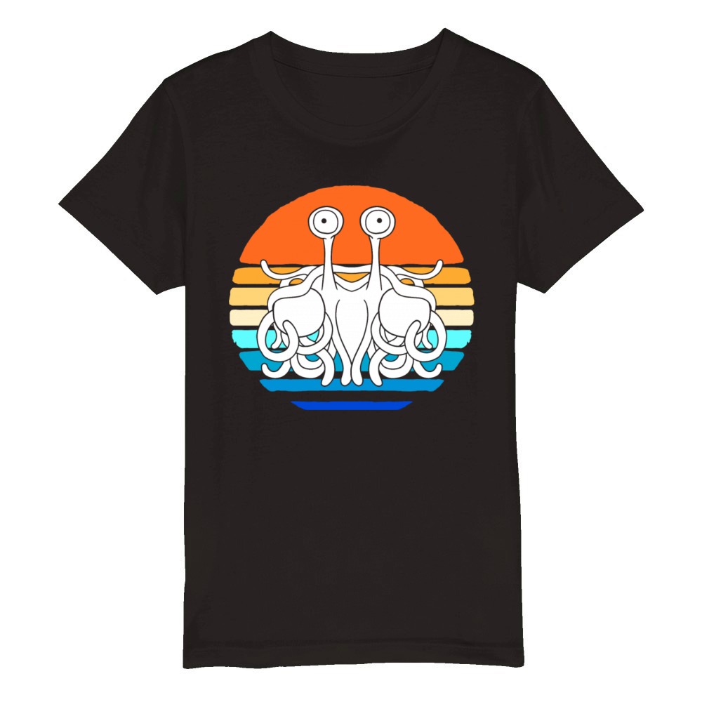 Retro Sunset Flying Spaghetti Monster Organic Kids Crewneck T-shirt