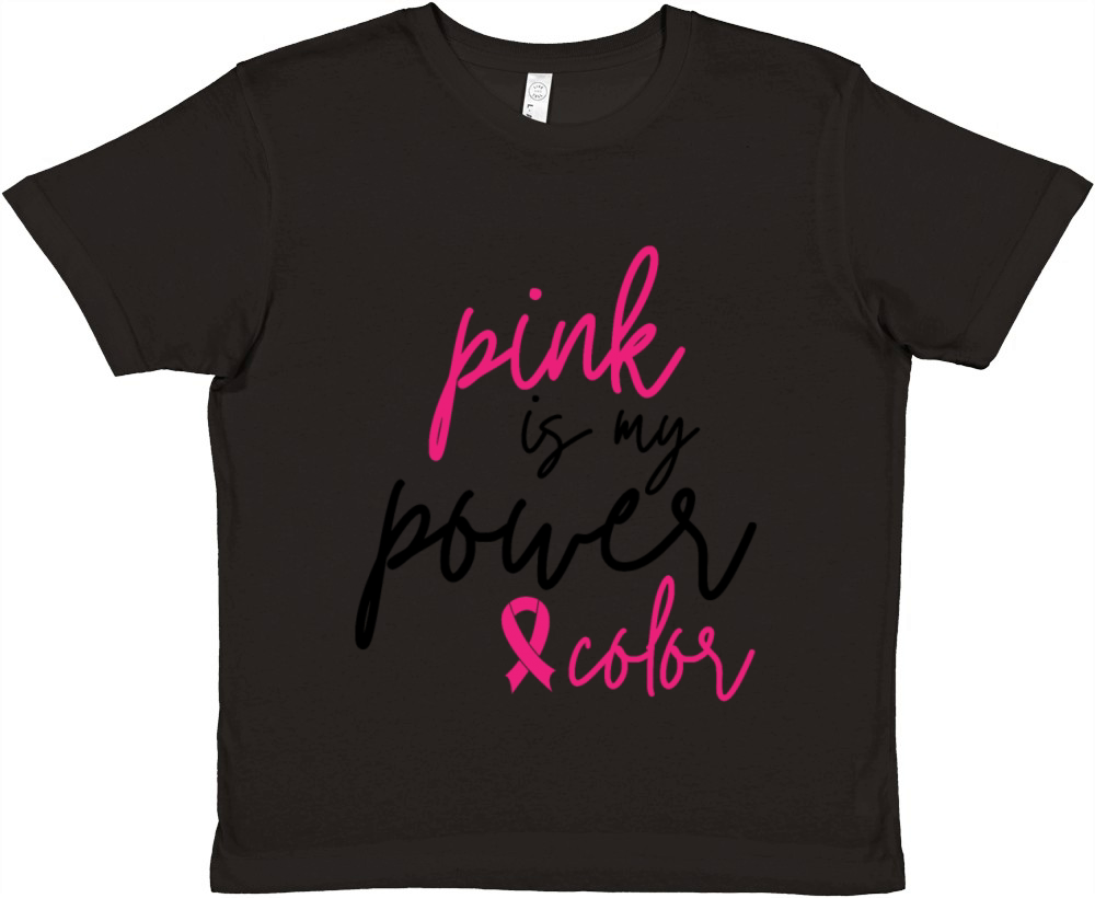 Pink Is My Power Color Breast Cancer Ribbon Premium Kids Crewneck T-shirt