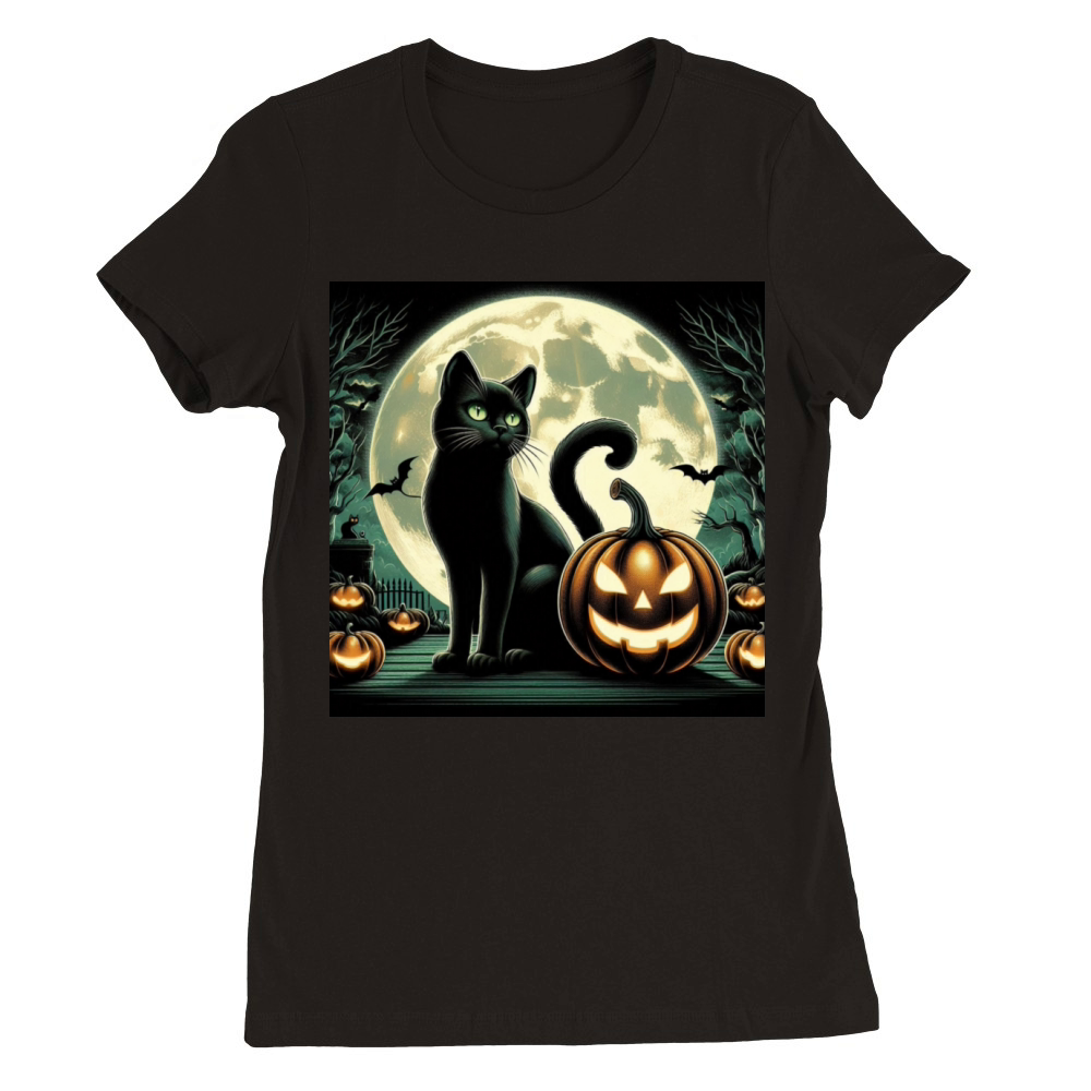 Halloween vintage cat Premium Womens Crewneck T-shirt