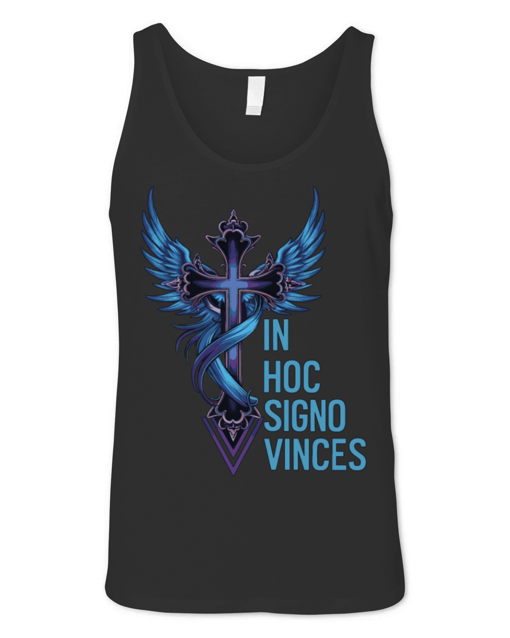 In Hoc Signo Vinces - Winged Cross Symbol Design Unisex Jersey Tank