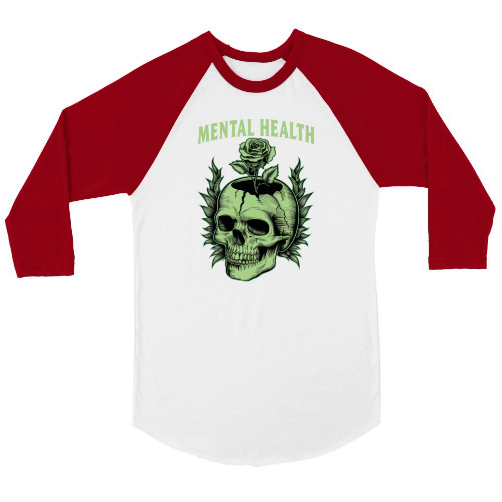 Mental Health Awareness Month Green Skull Unisex ¾ sleeve Raglan T-shirt
