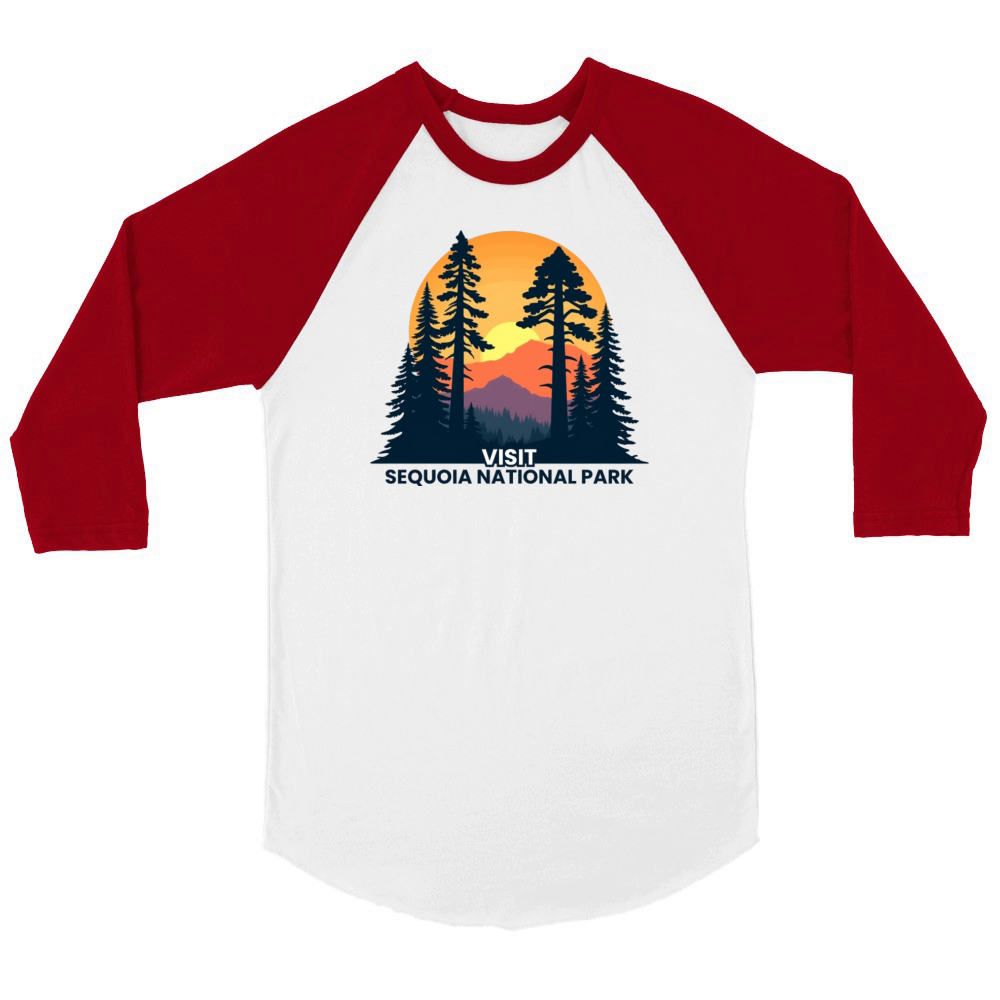 Visit Sequoea National Park Retro Illustraion V 02 Unisex ¾ sleeve Raglan T-shirt