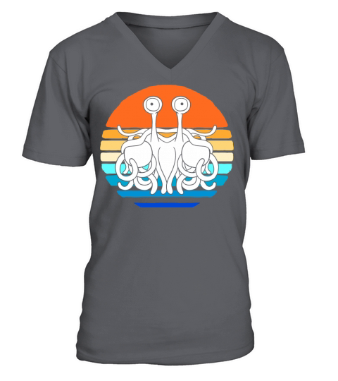 Retro Sunset Flying Spaghetti Monster V-Neck T-shirt