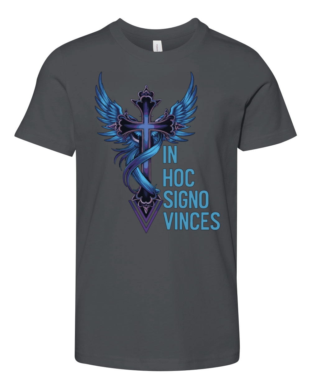 In Hoc Signo Vinces - Winged Cross Symbol Design Youth Unisex Jersey Tee