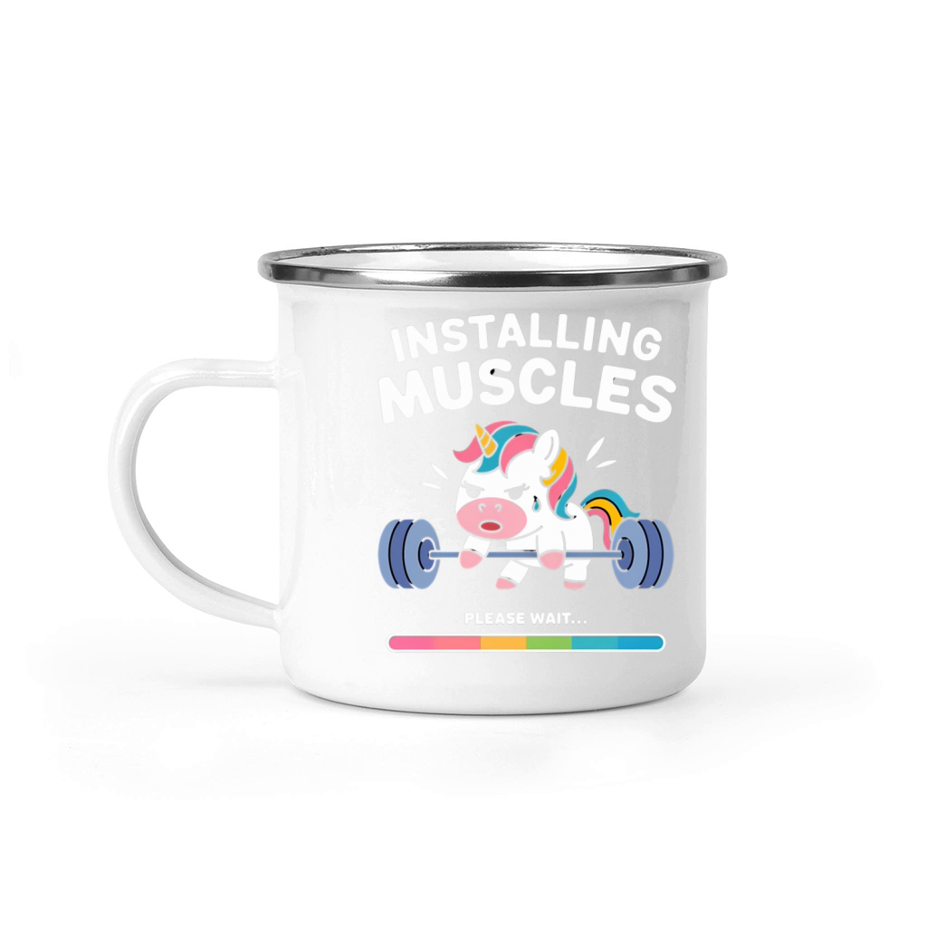 Installing Muscles Unicorn - Funny Gym Camping Mug