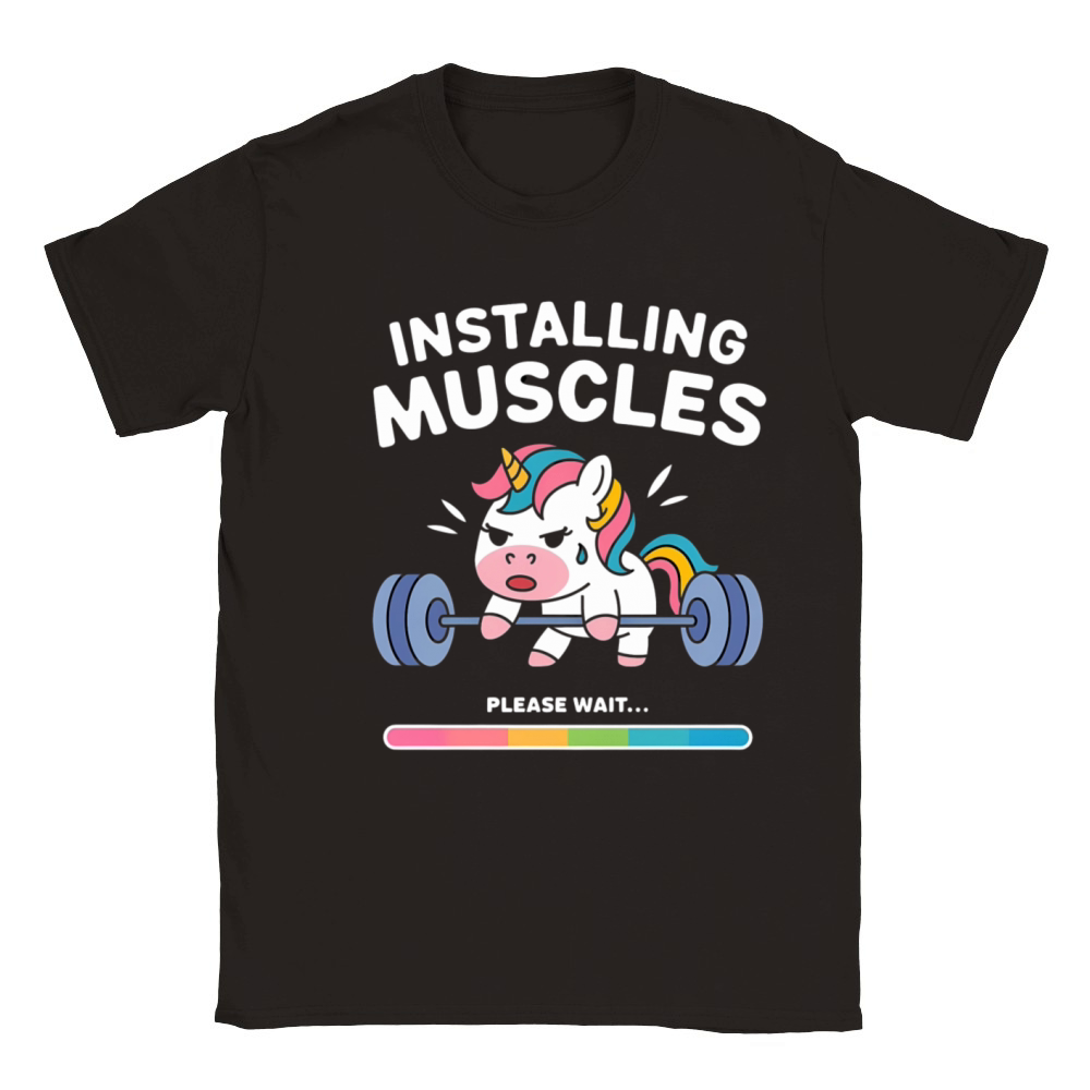 Installing Muscles Unicorn - Funny Gym Classic Kids Crewneck T-shirt