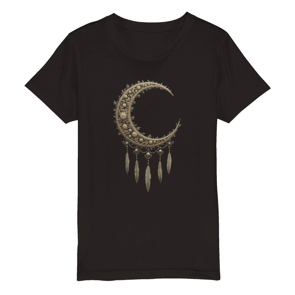 Elegant Moon With Feathers Organic Kids Crewneck T-shirt