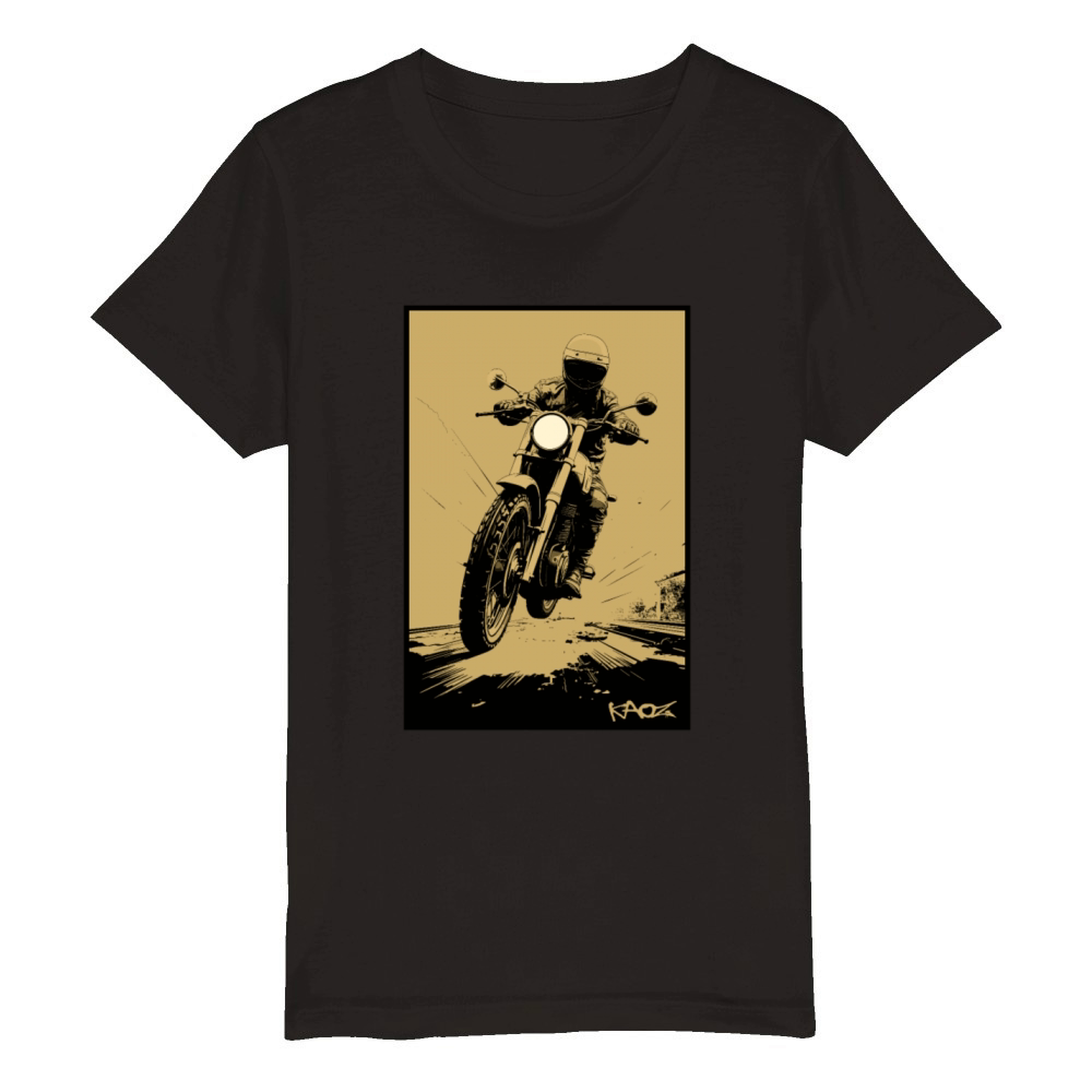 Oldschool Retro Biker Motorcycle Art Organic Kids Crewneck T-shirt