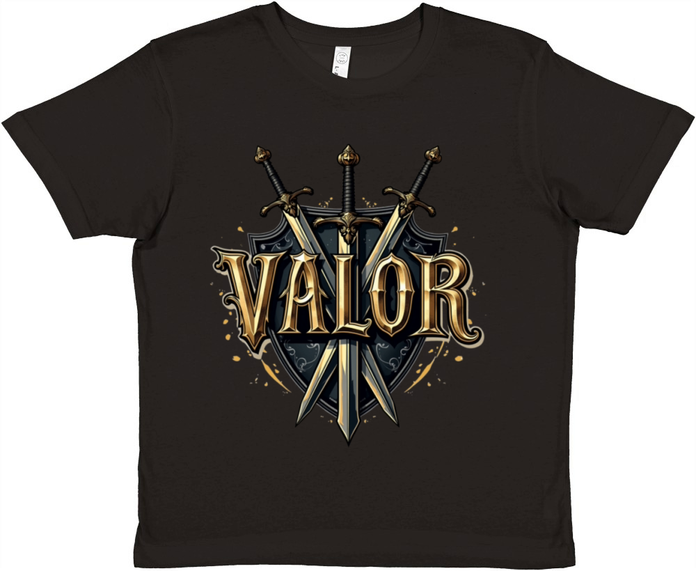 Valor Typography T-Shirt with Medieval Flair Premium Kids Crewneck T-shirt