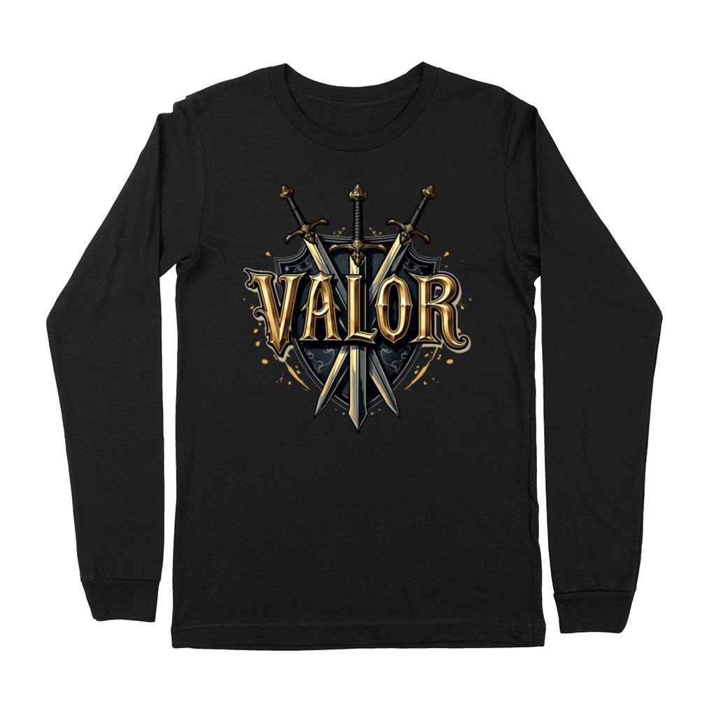 Valor Typography T-Shirt with Medieval Flair Premium Long Sleeve