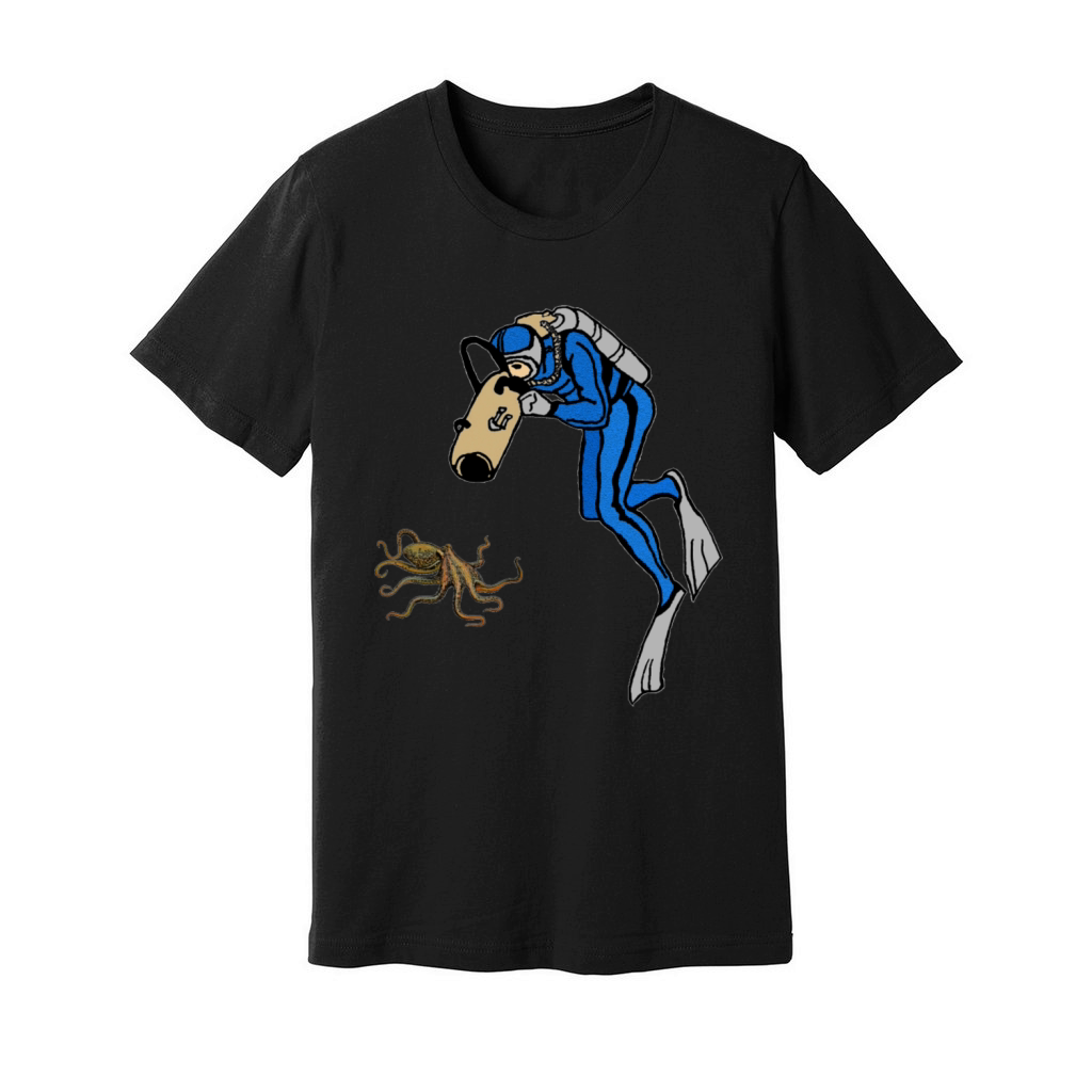 Vintage SCUBA Diver Photographing an Octopus URM Unisex Jersey Tee