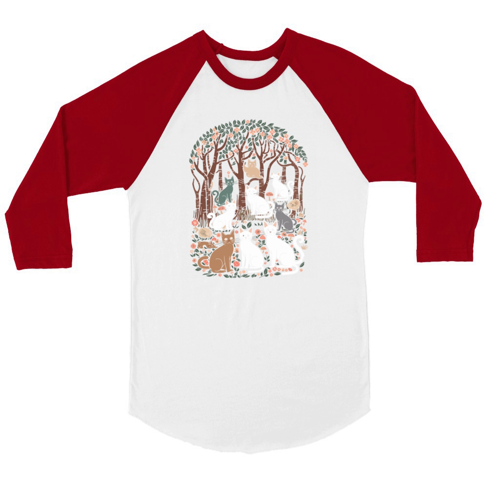 Cottagecore Cats in enchanting Forest Unisex ¾ sleeve Raglan T-shirt