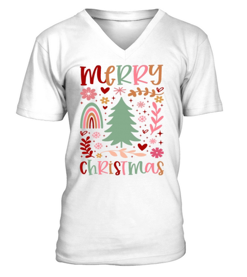 Boho Merry Christmas Shirt - Festive Holiday Tee V-Neck T-shirt