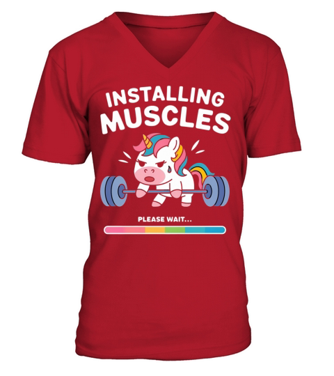 Installing Muscles Unicorn - Funny Gym V-Neck T-shirt