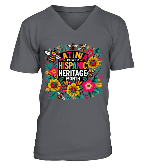 Latina floral girl power Hispanic Heritage month V-Neck T-shirt