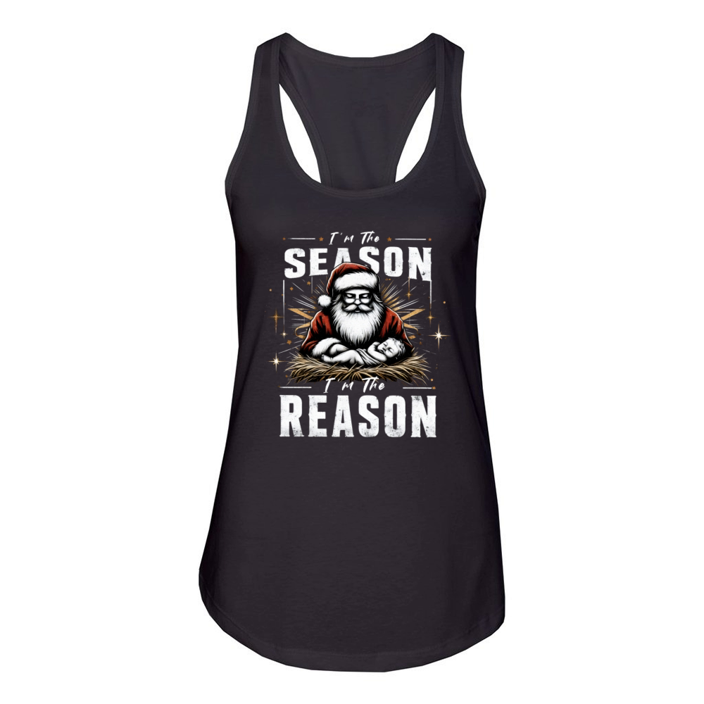 Im The Season Im The Reason Baby Santa Jesus Xmas Women's Racerback Tank