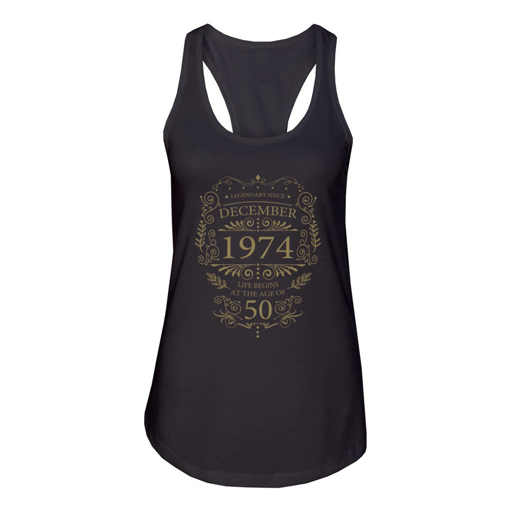 Legendary since December 1974 Birthday Ornament Vi Women's Racerback Tank