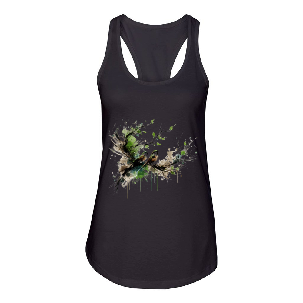 Two Birds on a Branch in Abstract Style Women's Racerback Tank