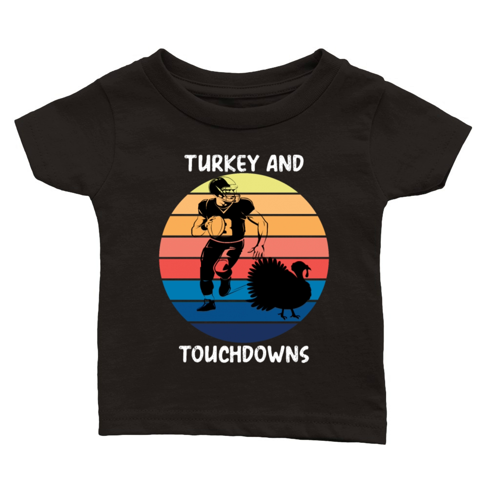 Thanksgiving Vintage Retro Turkey and Touchdowns Classic Baby Crewneck T-shirt