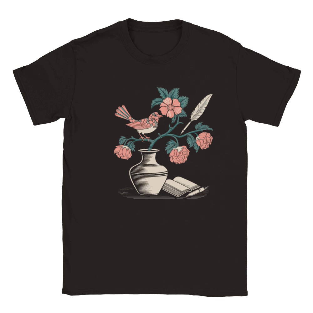 Cottagecore Bird and Floral Vase Art Classic Kids Crewneck T-shirt