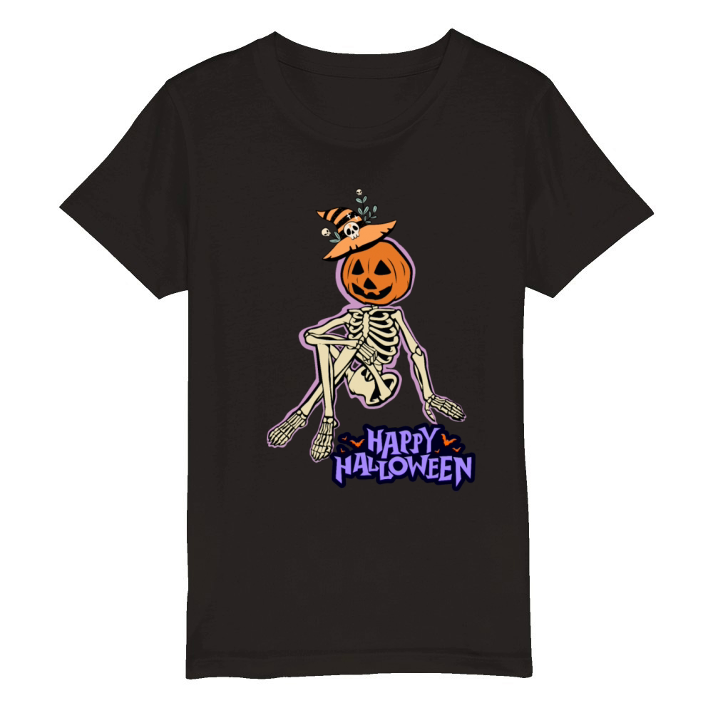 halloween skeleton HAPPY HALLOEEN Organic Kids Crewneck T-shirt
