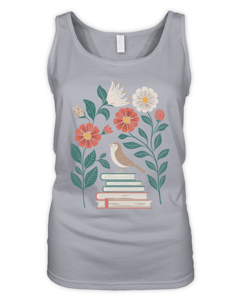 Cottagecore Bird on Books with Flowers Delight Organic Women's Tank Top