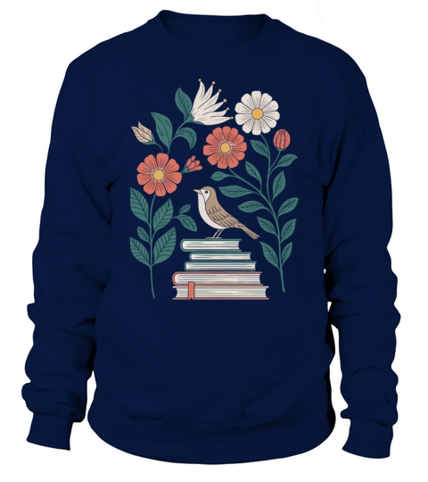 Cottagecore Bird on Books with Flowers Delight Sweatshirt Unisex