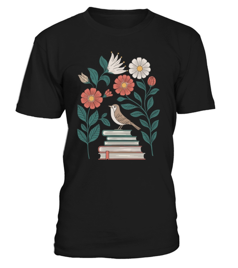 Cottagecore Bird on Books with Flowers Delight T-Shirt Unisex