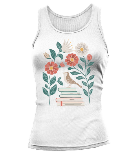 Cottagecore Bird on Books with Flowers Delight Tank top Woman
